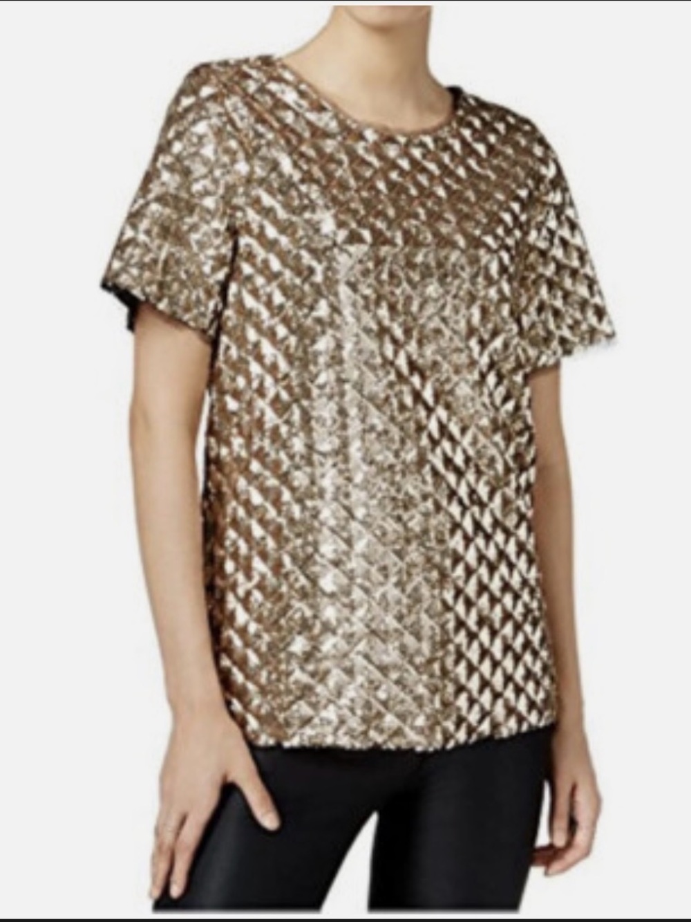 Bar III Gold Metallic-Sequin Short Sleeves Blouse Sleeve Blouse